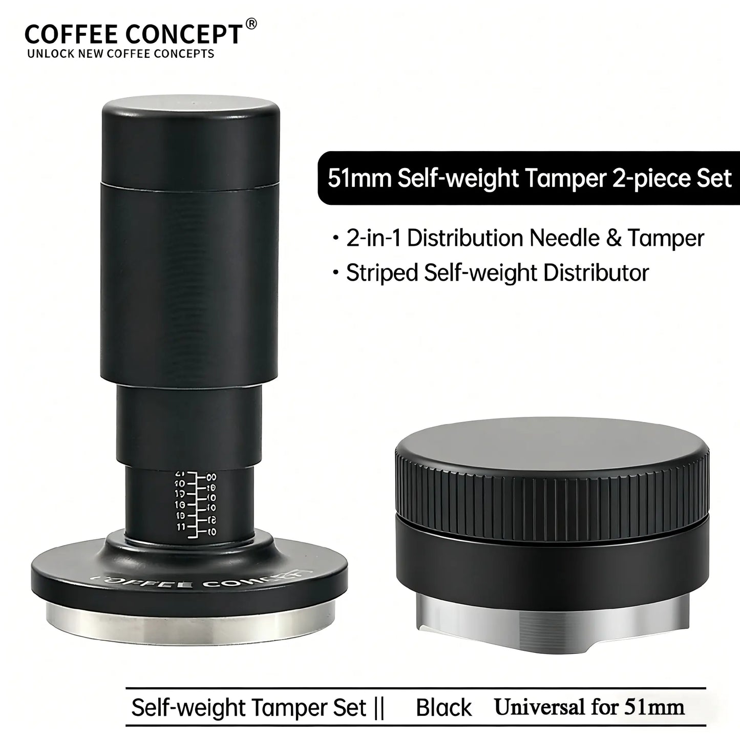 Vertical Striped Gravity Espresso Distributor - Stainless Steel Self-Leveling Tool 51/53/58mm From $16 COFFEECONCEPT