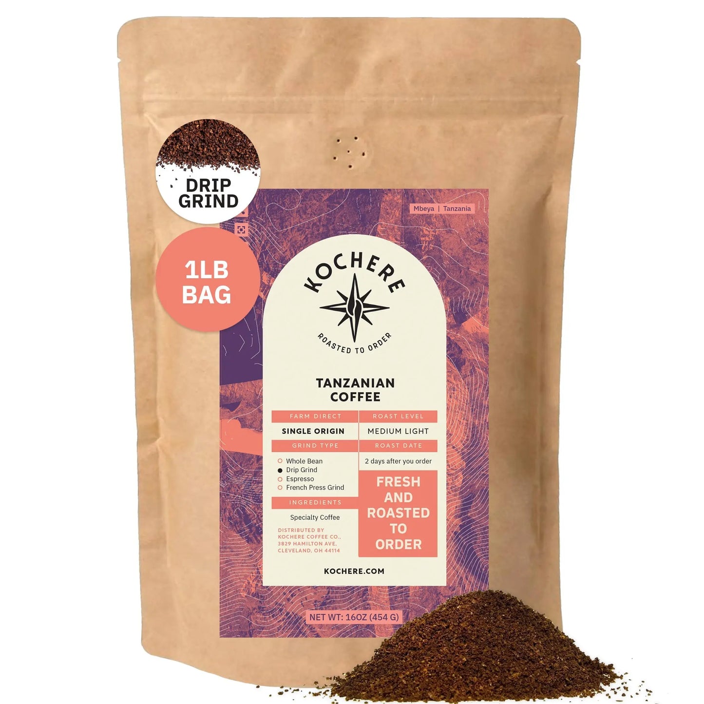 Kochere Coffee Tanzanian Mbeya AB Medium-Light Roast - Pear, Floral, Jasmine Notes Kochere Coffee Co.