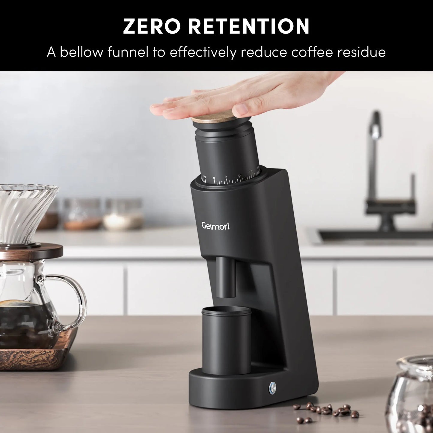 Geimori GU38 Single Dose Coffee Grinder, Electric Burr Coffee Grinder with 38mm Conical Burrs, Stepless Adjustment, Zero Retention Wirsh