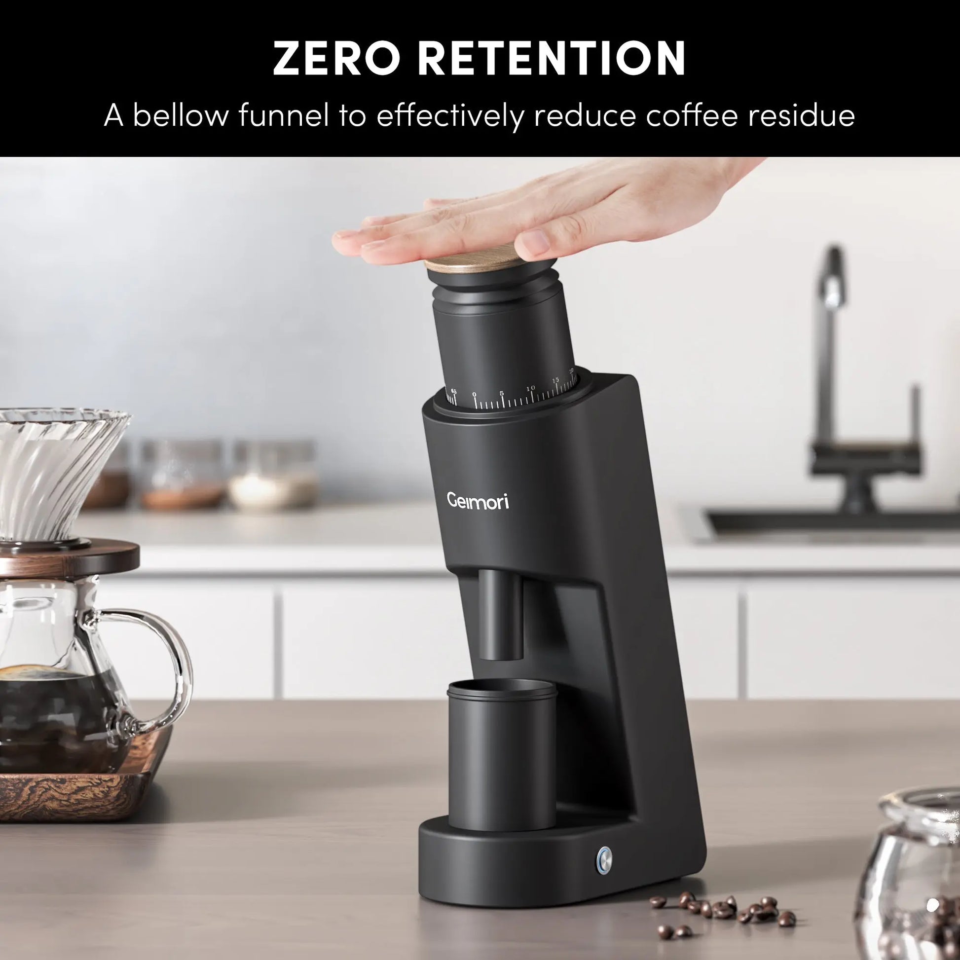 Geimori GU38 Single Dose Coffee Grinder, Electric Burr Coffee Grinder with 38mm Conical Burrs, Stepless Adjustment, Zero Retention Wirsh