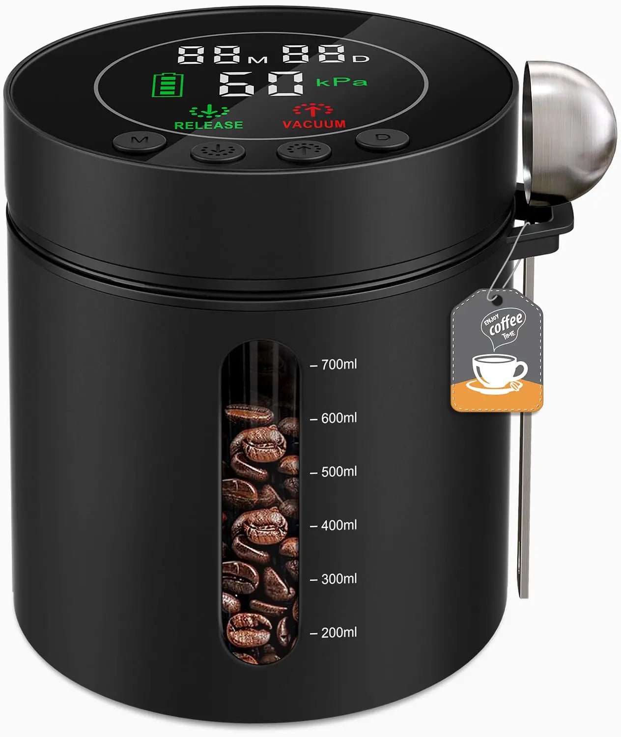 Automatic Vacuum Coffee Canister, 1.3L Coffee Container with Smart Pressure Sensor,LED Display,Window,Scoop Rechargeable Airtight Electric Coffee Bean Storage for Home Kitchen Ground Food Tea Storage Mt. Diablo Coffee and Gear