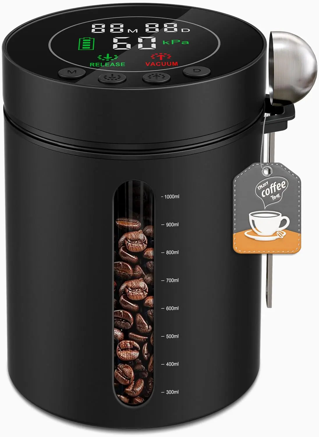 Automatic Vacuum Coffee Canister, 1.3L Coffee Container with Smart Pressure Sensor,LED Display,Window,Scoop Rechargeable Airtight Electric Coffee Bean Storage for Home Kitchen Ground Food Tea Storage Mt. Diablo Coffee and Gear