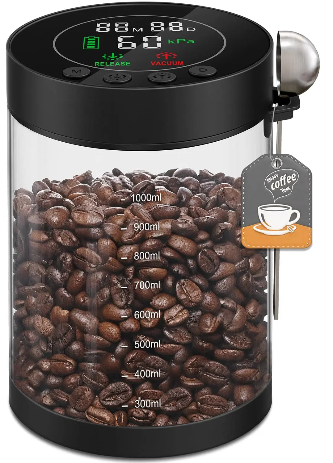 Automatic Vacuum Coffee Canister, 1.3L Coffee Container with Smart Pressure Sensor,LED Display,Window,Scoop Rechargeable Airtight Electric Coffee Bean Storage for Home Kitchen Ground Food Tea Storage Mt. Diablo Coffee and Gear