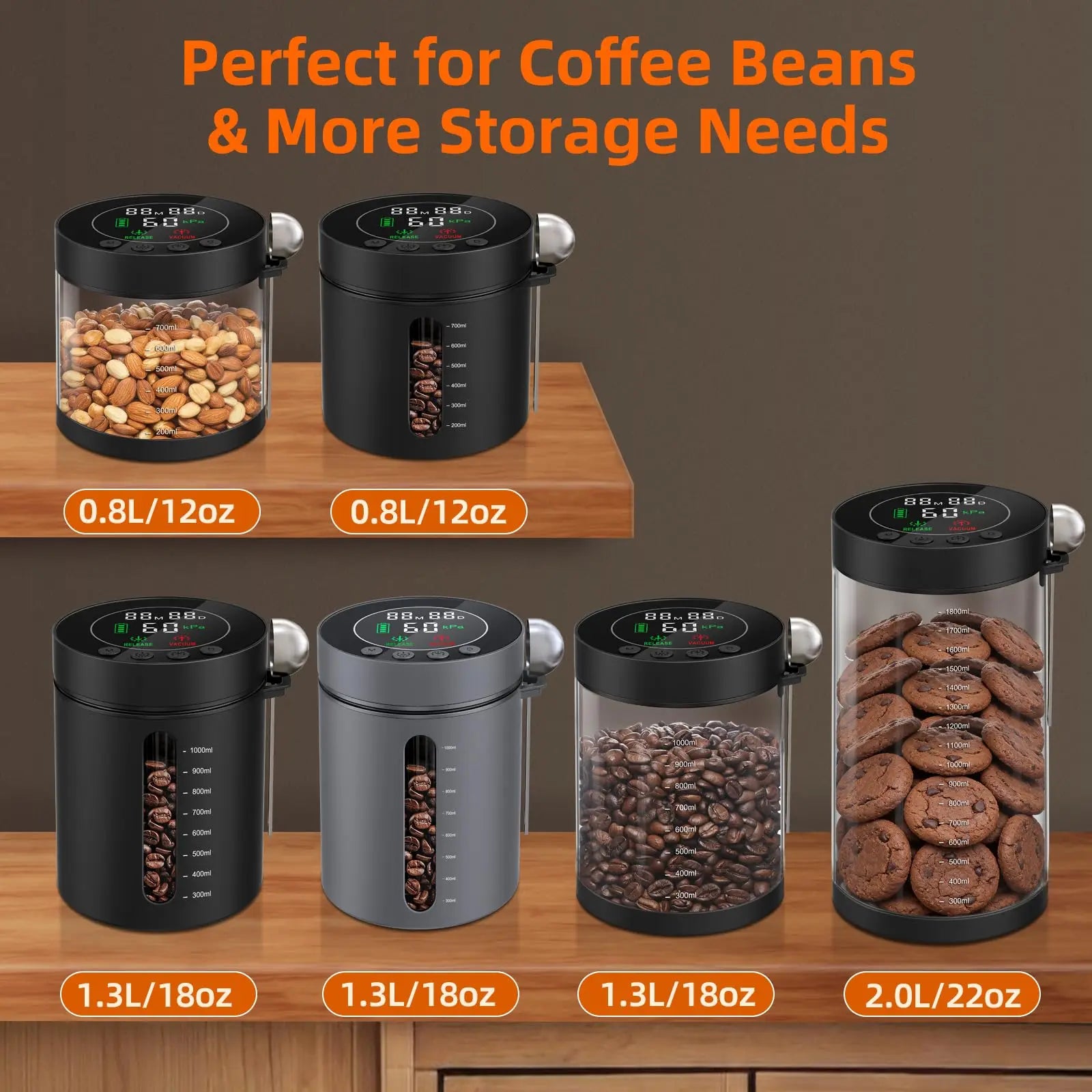 Automatic Vacuum Coffee Canister, 1.3L Coffee Container with Smart Pressure Sensor,LED Display,Window,Scoop Rechargeable Airtight Electric Coffee Bean Storage for Home Kitchen Ground Food Tea Storage Mt. Diablo Coffee and Gear