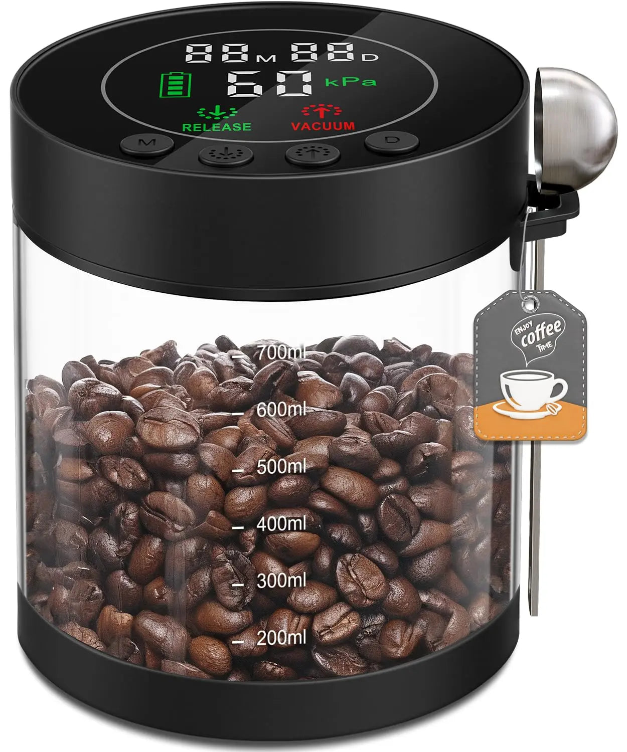 Automatic Vacuum Coffee Canister, 1.3L Coffee Container with Smart Pressure Sensor,LED Display,Window,Scoop Rechargeable Airtight Electric Coffee Bean Storage for Home Kitchen Ground Food Tea Storage Mt. Diablo Coffee and Gear