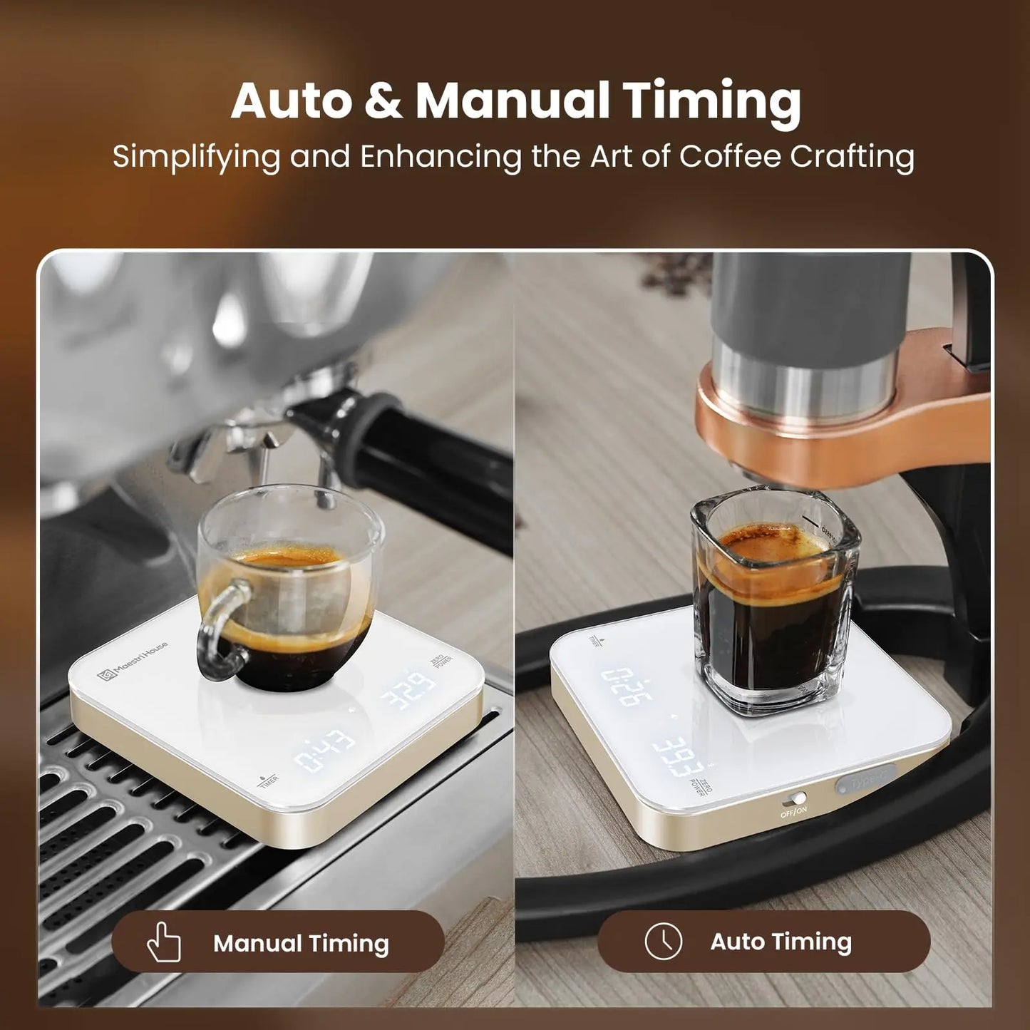 Maestri House Mini Coffee Scale with Timer, USB-C Rechargeable Espresso Scale, 2kg/0.1g Mt. Diablo Coffee and Gear
