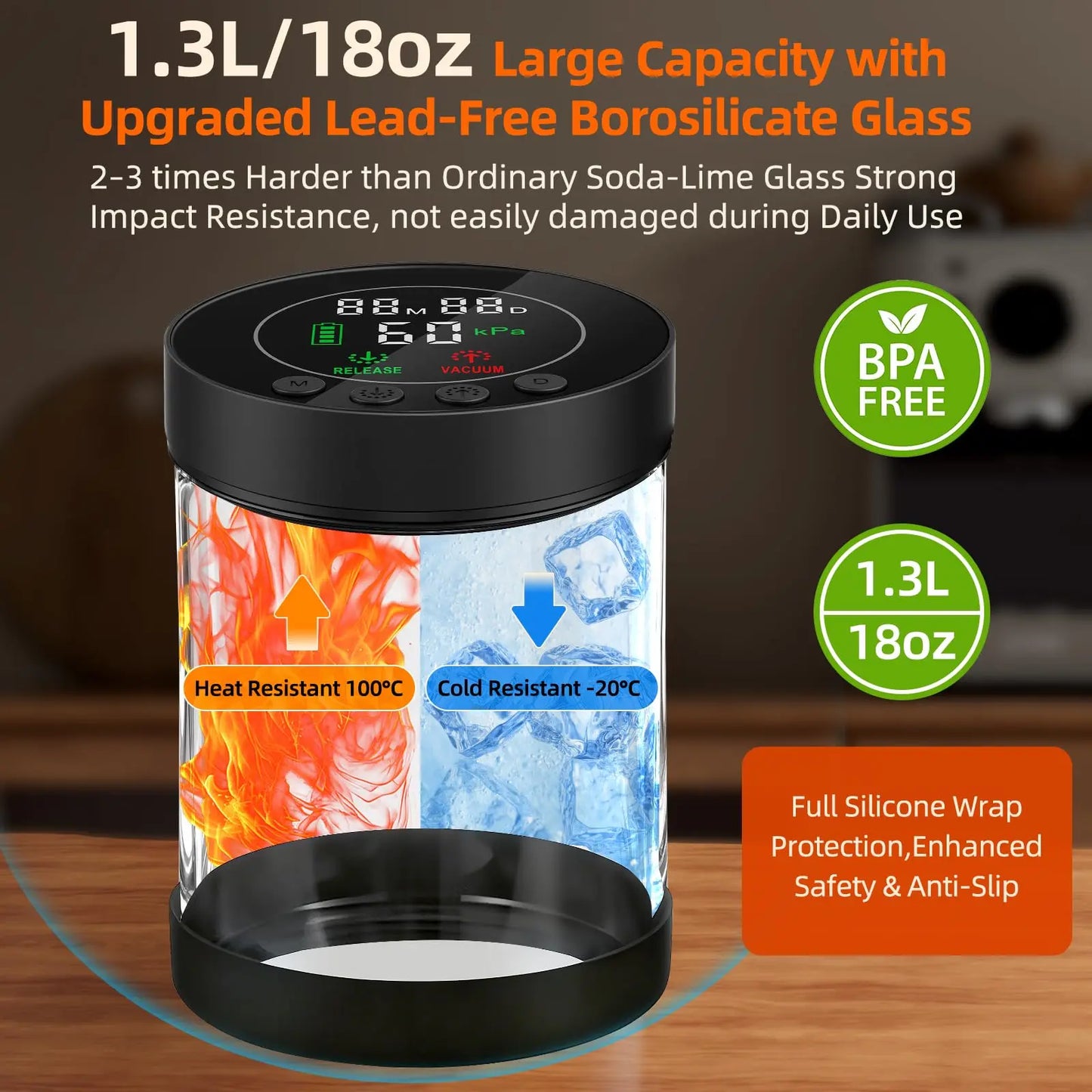 Automatic Vacuum Coffee Canister, 1.3L Coffee Container with Smart Pressure Sensor,LED Display,Window,Scoop Rechargeable Airtight Electric Coffee Bean Storage for Home Kitchen Ground Food Tea Storage Mt. Diablo Coffee and Gear