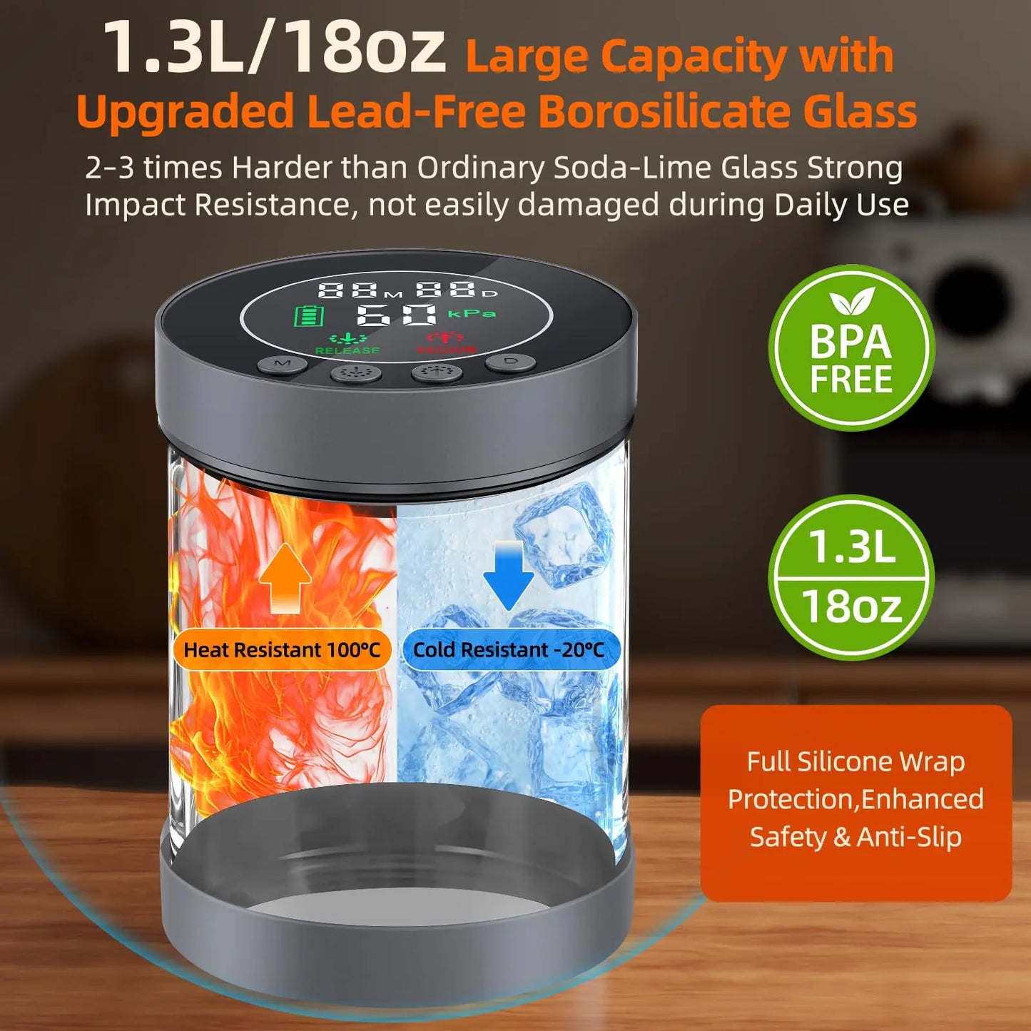 Automatic Vacuum Coffee Canister, 1.3L Coffee Container with Smart Pressure Sensor,LED Display,Window,Scoop Rechargeable Airtight Electric Coffee Bean Storage for Home Kitchen Ground Food Tea Storage Mt. Diablo Coffee and Gear