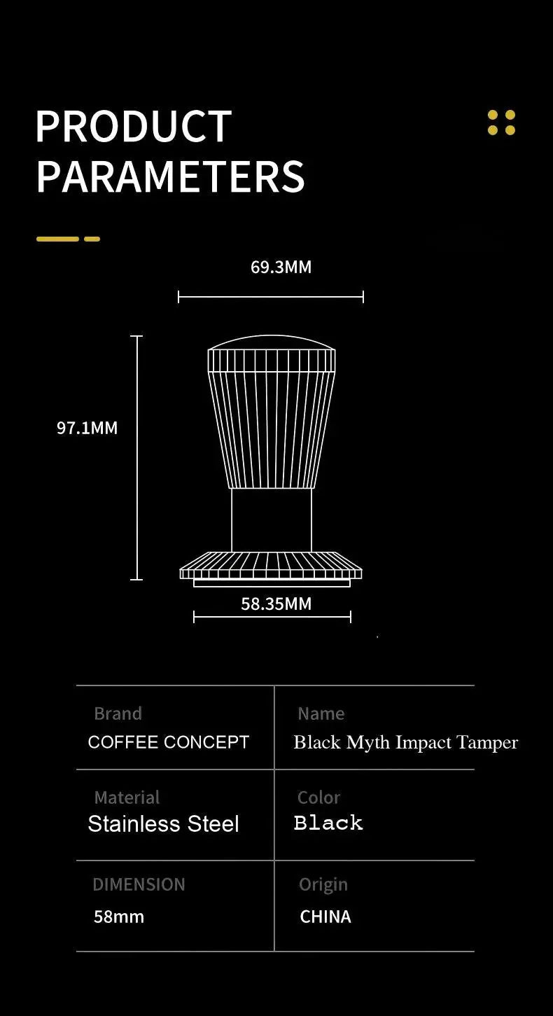 Black Myth Impact Tamper - 30LB Constant Force Spring Espresso Tamper Under $49 COFFEECONCEPT