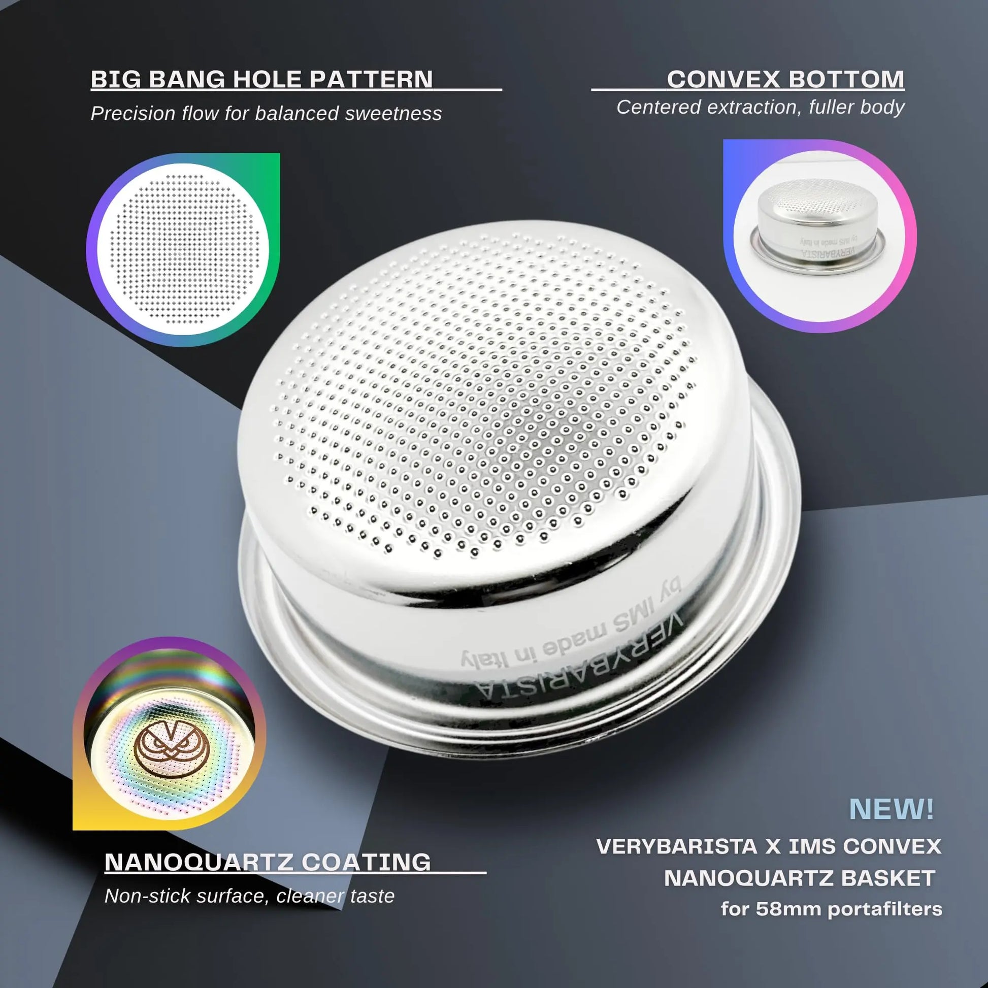 IMS Competition Convex Filter Basket for bottomless 58mm portafilters (14g) B702TCH20E Mt. Diablo Coffee and Gear