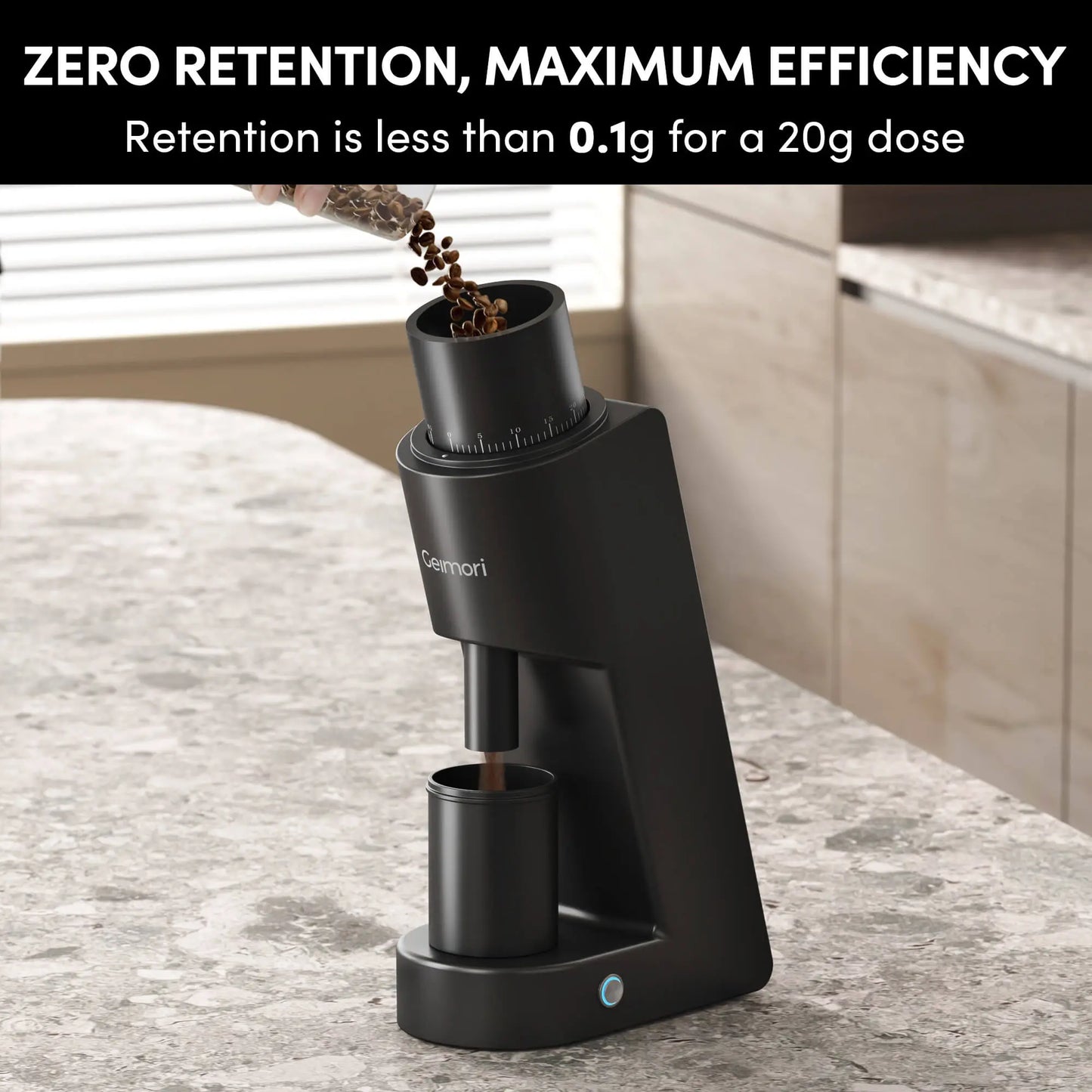 Geimori GU38 Single Dose Coffee Grinder, Electric Burr Coffee Grinder with 38mm Conical Burrs, Stepless Adjustment, Zero Retention Wirsh