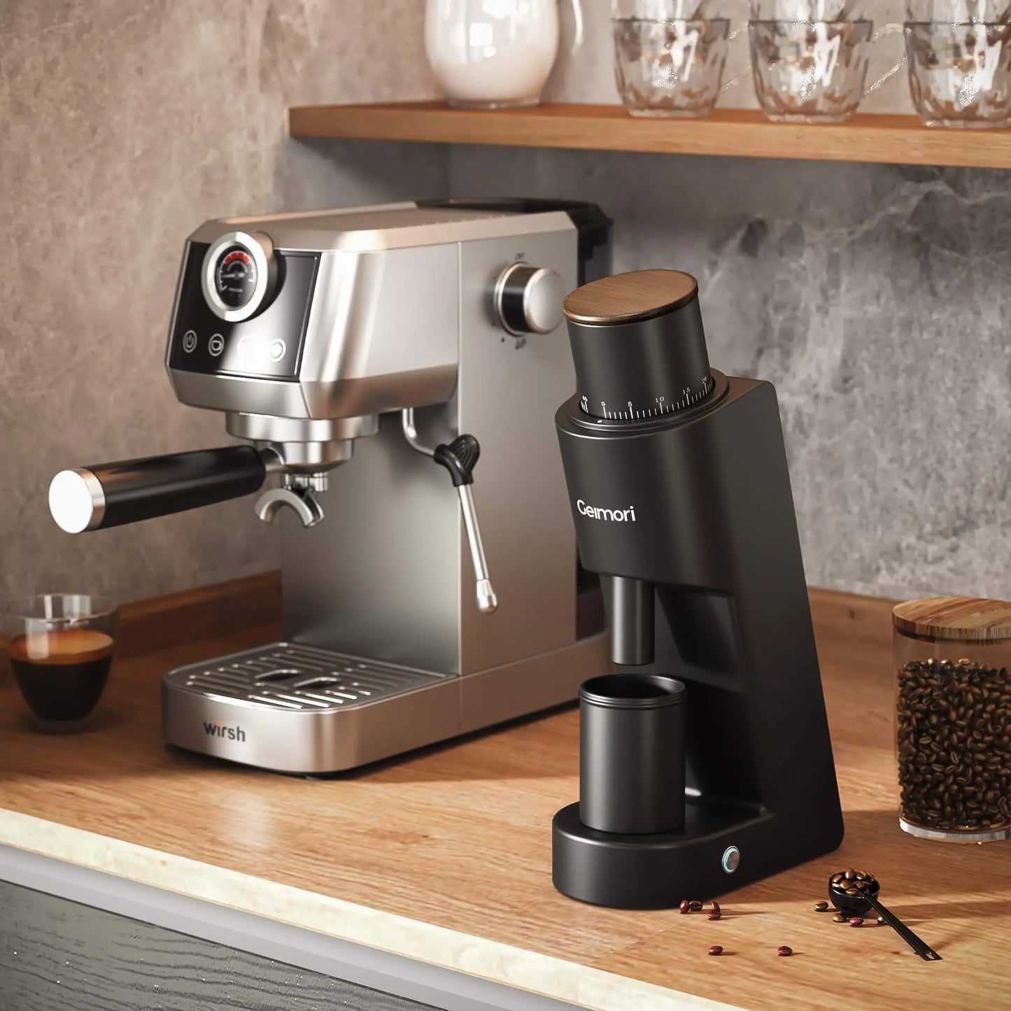 Geimori GU38 Single Dose Coffee Grinder, Electric Burr Coffee Grinder with 38mm Conical Burrs, Stepless Adjustment, Zero Retention Wirsh