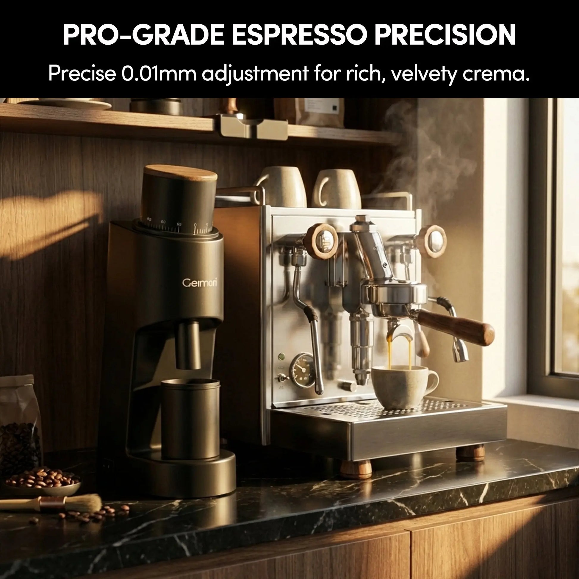 Geimori GU38 Single Dose Coffee Grinder, Electric Burr Coffee Grinder with 38mm Conical Burrs, Stepless Adjustment, Zero Retention Wirsh