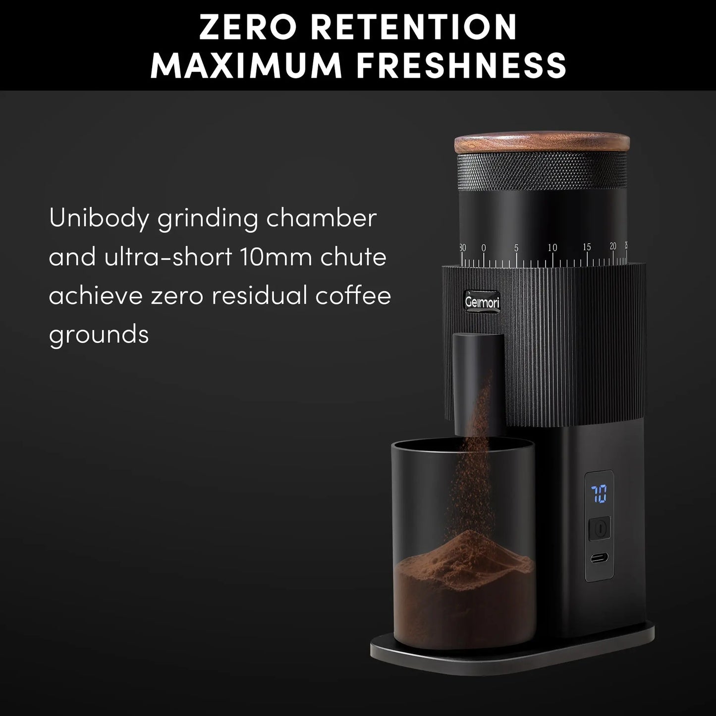 Geimori T38-The True Pro Grade Portable Coffee Grinder with 38mm Conical Burrs, 3600mAh Batteries, Stepless Grind Settings Wirsh