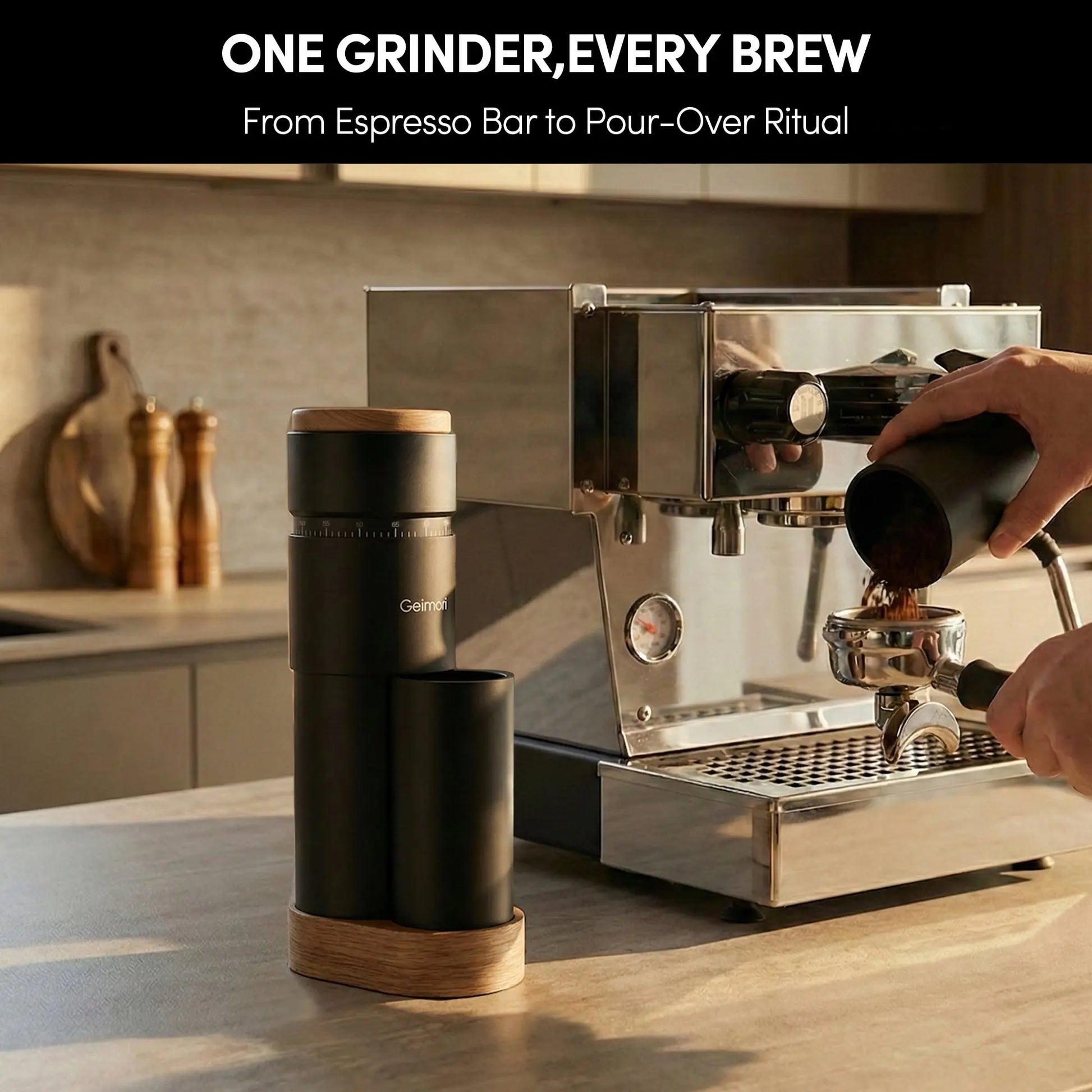 Geimori T38 Plus-The True Pro Grade Portable Coffee Grinder with 38mm Conical Burr, Anti-Static Tech, Stepless Grind Settings, Zero Retention Wirsh