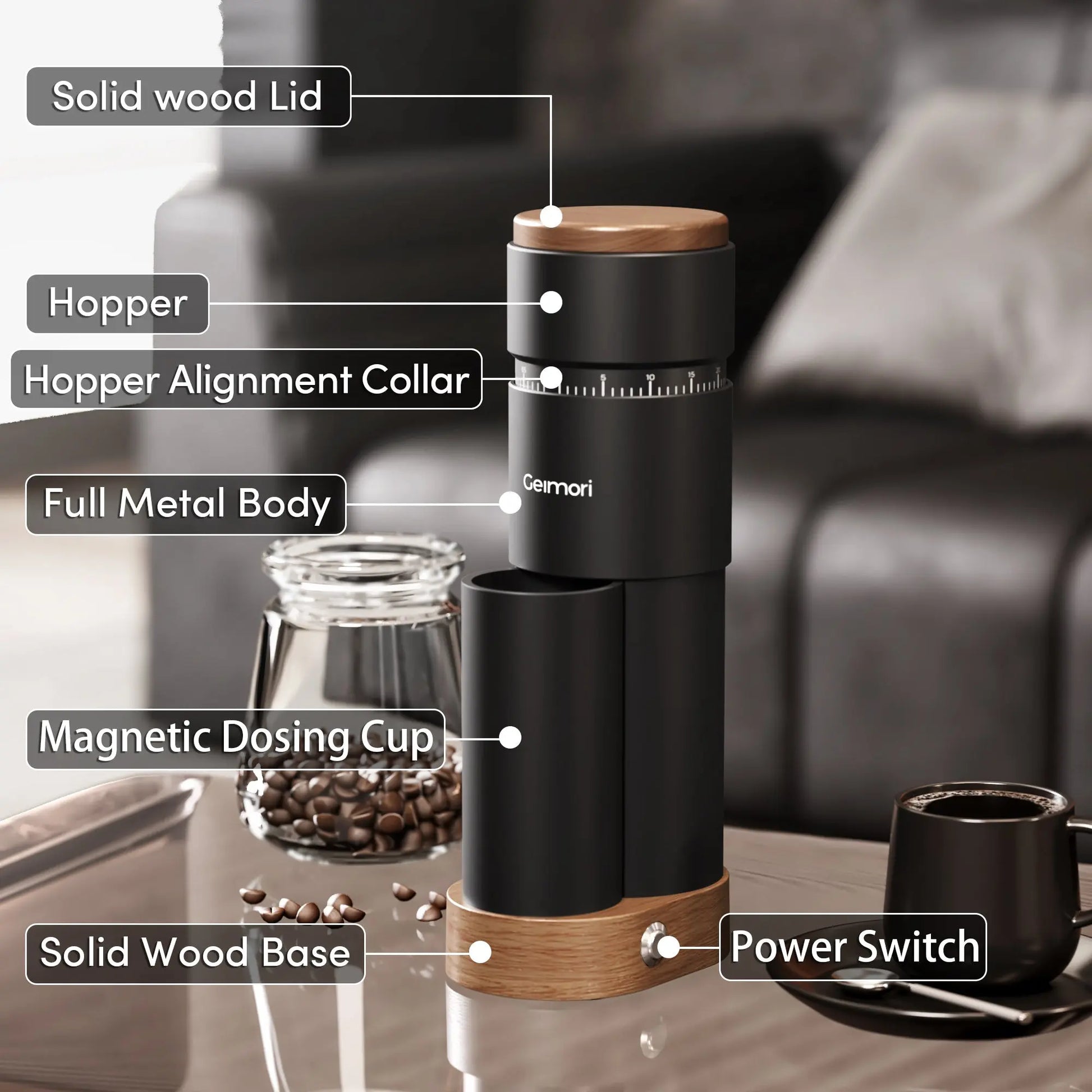 Geimori T38 Plus-The True Pro Grade Portable Coffee Grinder with 38mm Conical Burr, Anti-Static Tech, Stepless Grind Settings, Zero Retention Wirsh