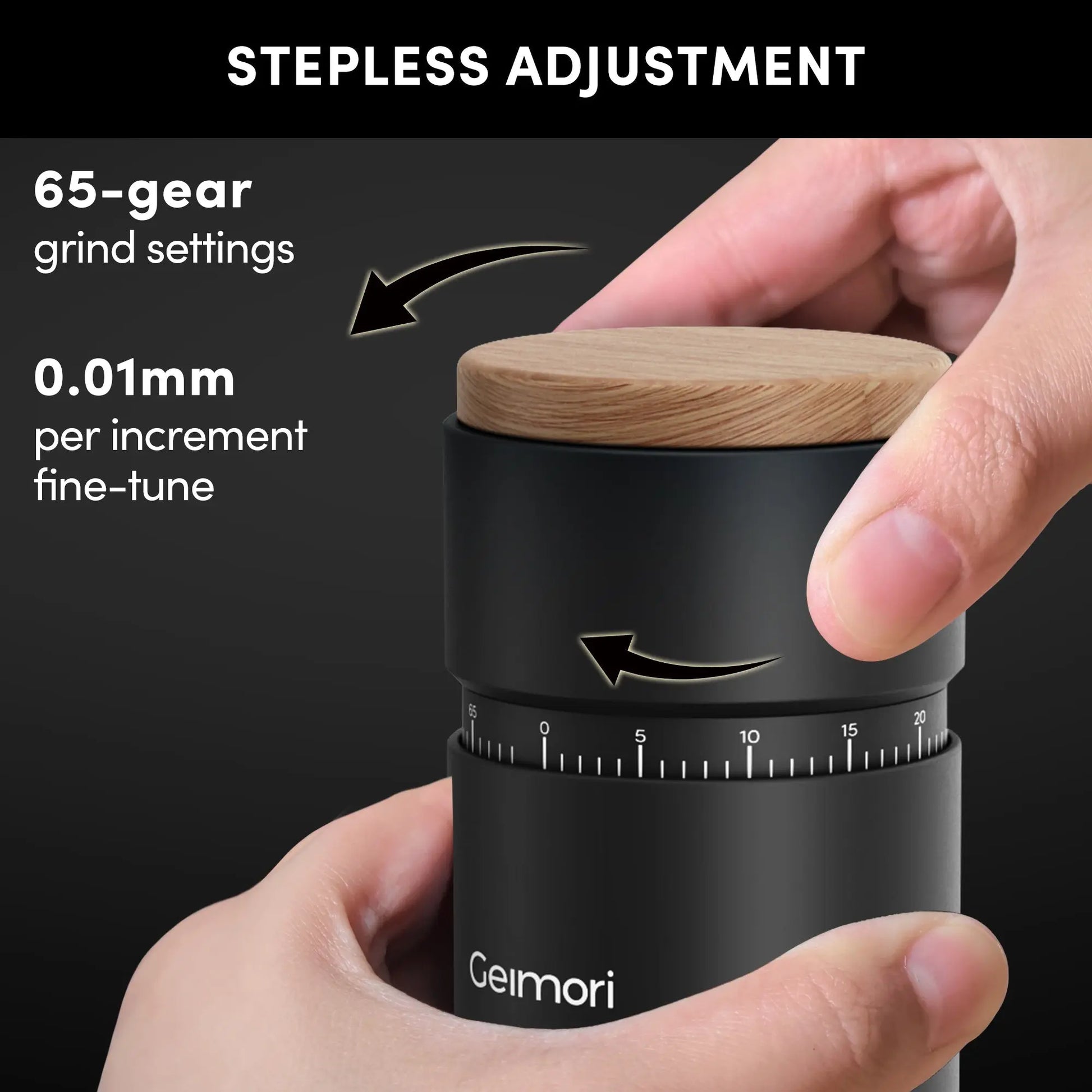 Geimori T38 Plus-The True Pro Grade Portable Coffee Grinder with 38mm Conical Burr, Anti-Static Tech, Stepless Grind Settings, Zero Retention Wirsh