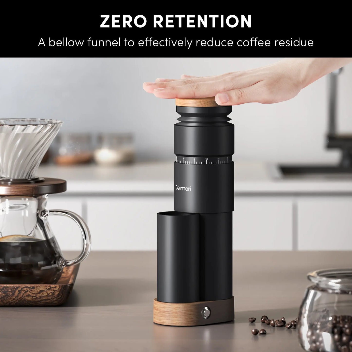 Geimori T38 Plus-The True Pro Grade Portable Coffee Grinder with 38mm Conical Burr, Anti-Static Tech, Stepless Grind Settings, Zero Retention Wirsh