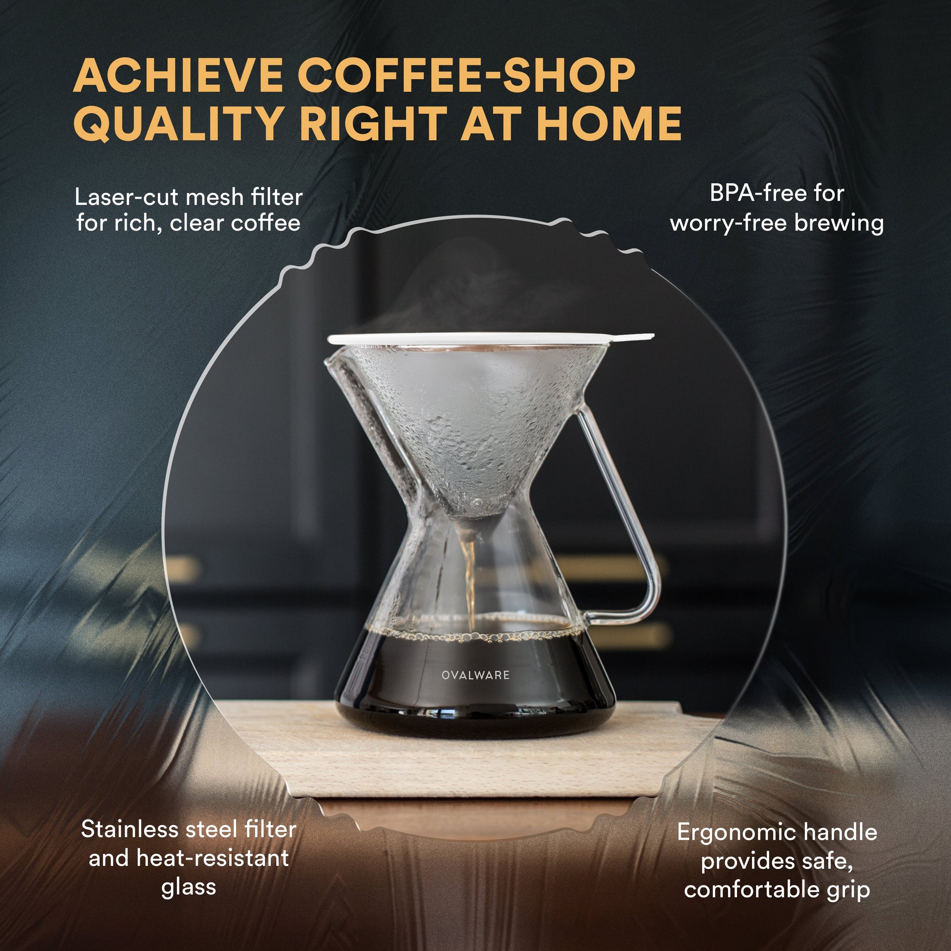 Pour Over Coffee Maker with Filter - 500ml/17oz Ovalware