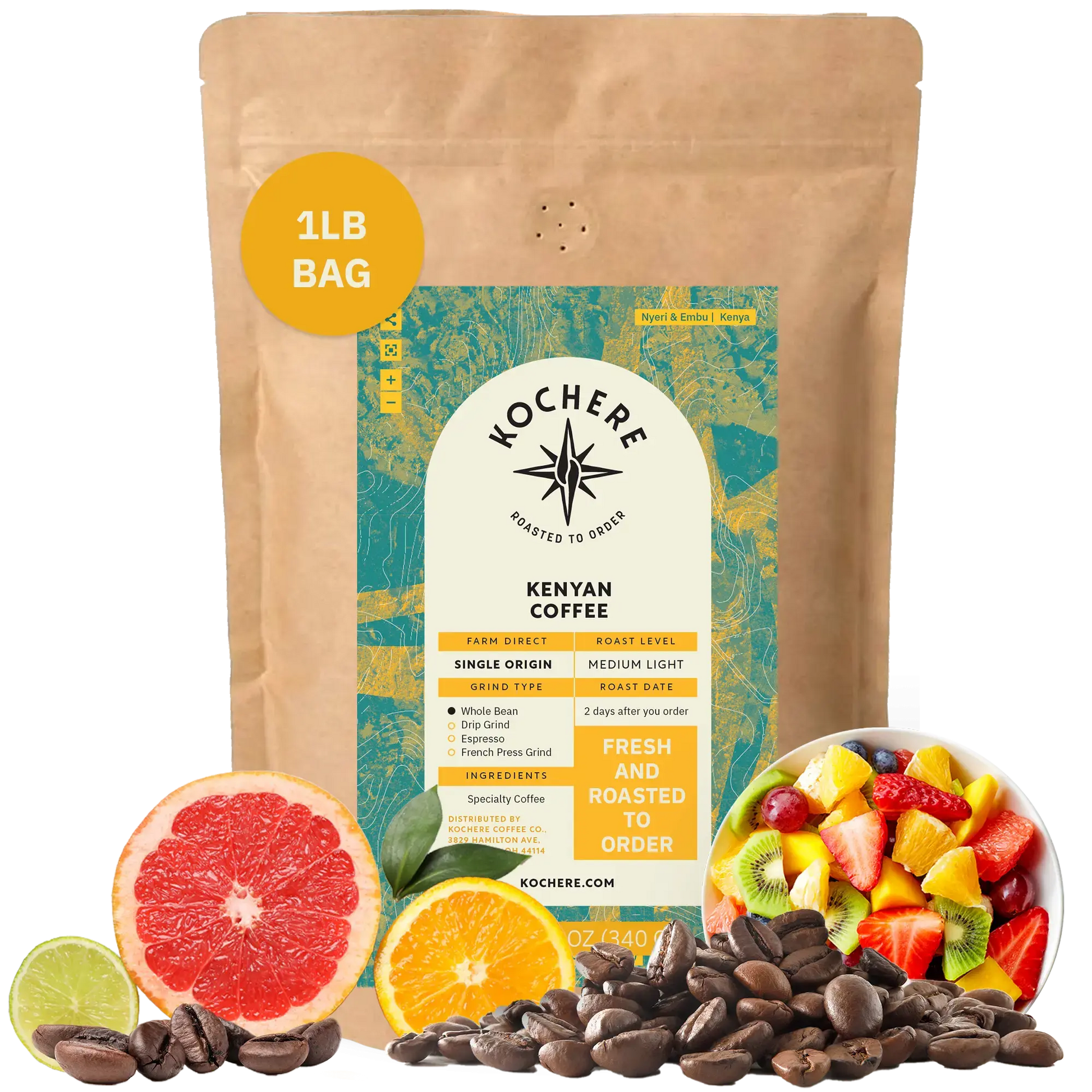 Kochere Coffee Kenyan Nyeri Embu AB Medium-Light Roast - Lemon, Blackberry Notes Kochere Coffee Co.