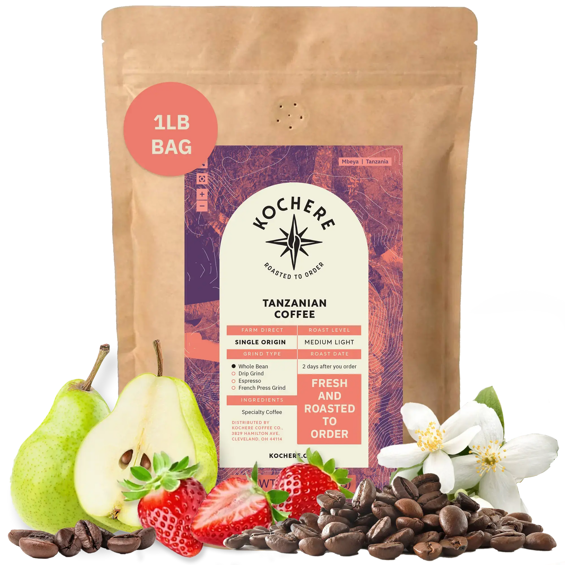 Kochere Coffee Tanzanian Mbeya AB Medium-Light Roast - Pear, Floral, Jasmine Notes Kochere Coffee Co.