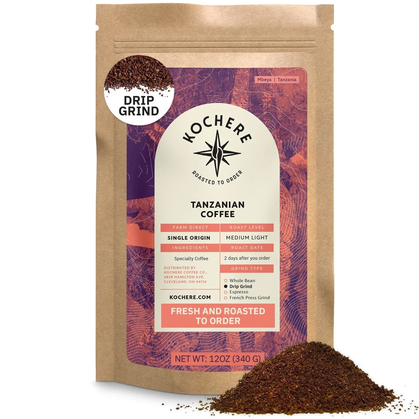 Kochere Coffee Tanzanian Mbeya AB Medium-Light Roast - Pear, Floral, Jasmine Notes Kochere Coffee Co.