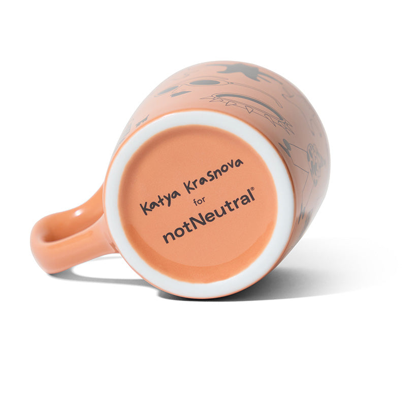 notNeutral x Katya Krasnova Lino Coffee Mug (10oz) - Cats & Tats Papaya Espresso Parts