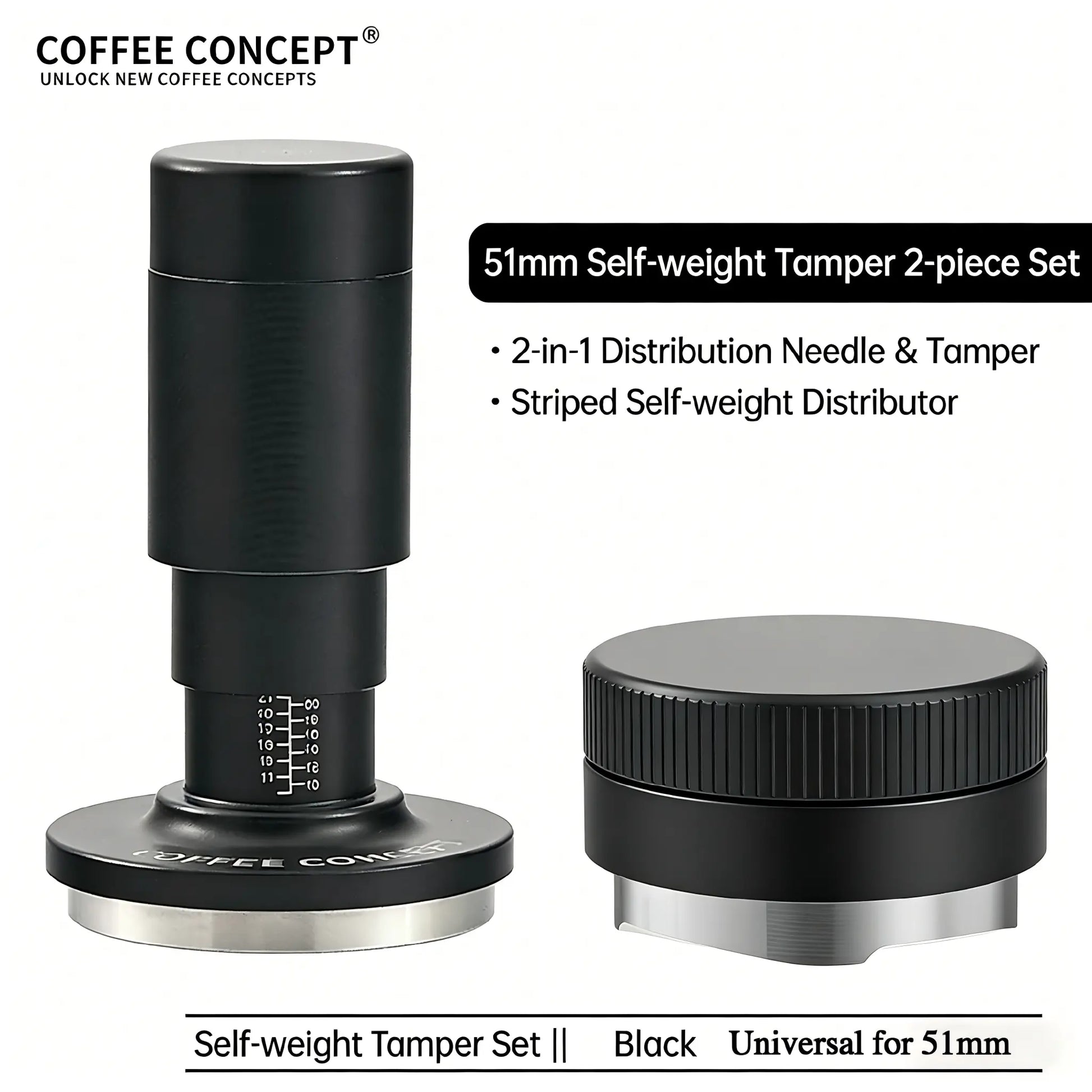 Vertical Striped Gravity Espresso Distributor - Stainless Steel Self-Leveling Tool 51/53/58mm From $16 COFFEECONCEPT