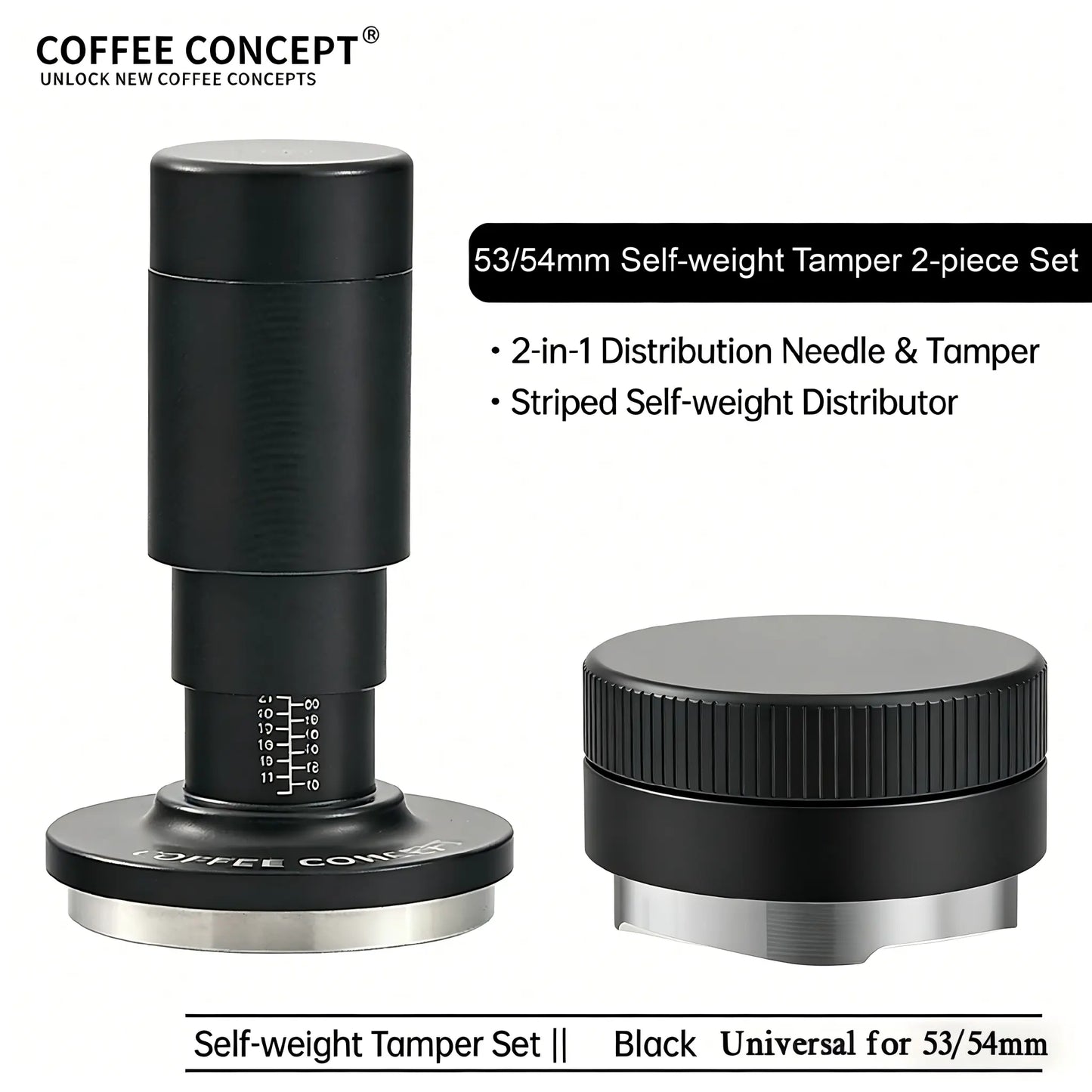 Vertical Striped Gravity Espresso Distributor - Stainless Steel Self-Leveling Tool 51/53/58mm From $16 COFFEECONCEPT