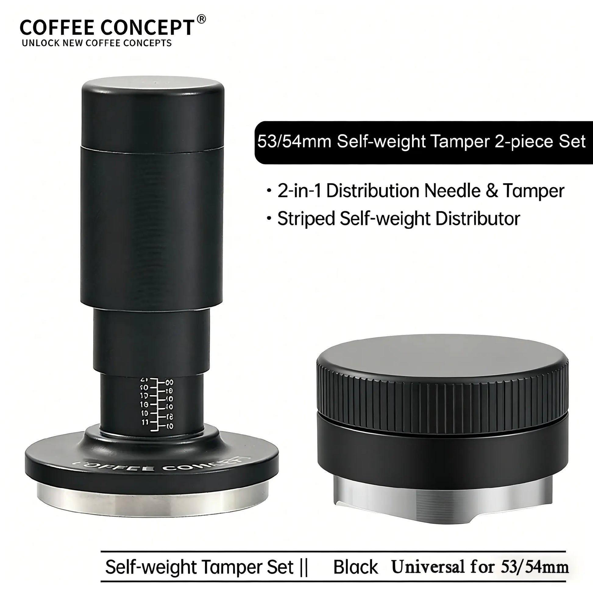 Vertical Striped Gravity Espresso Distributor - Stainless Steel Self-Leveling Tool 51/53/58mm From $16 COFFEECONCEPT