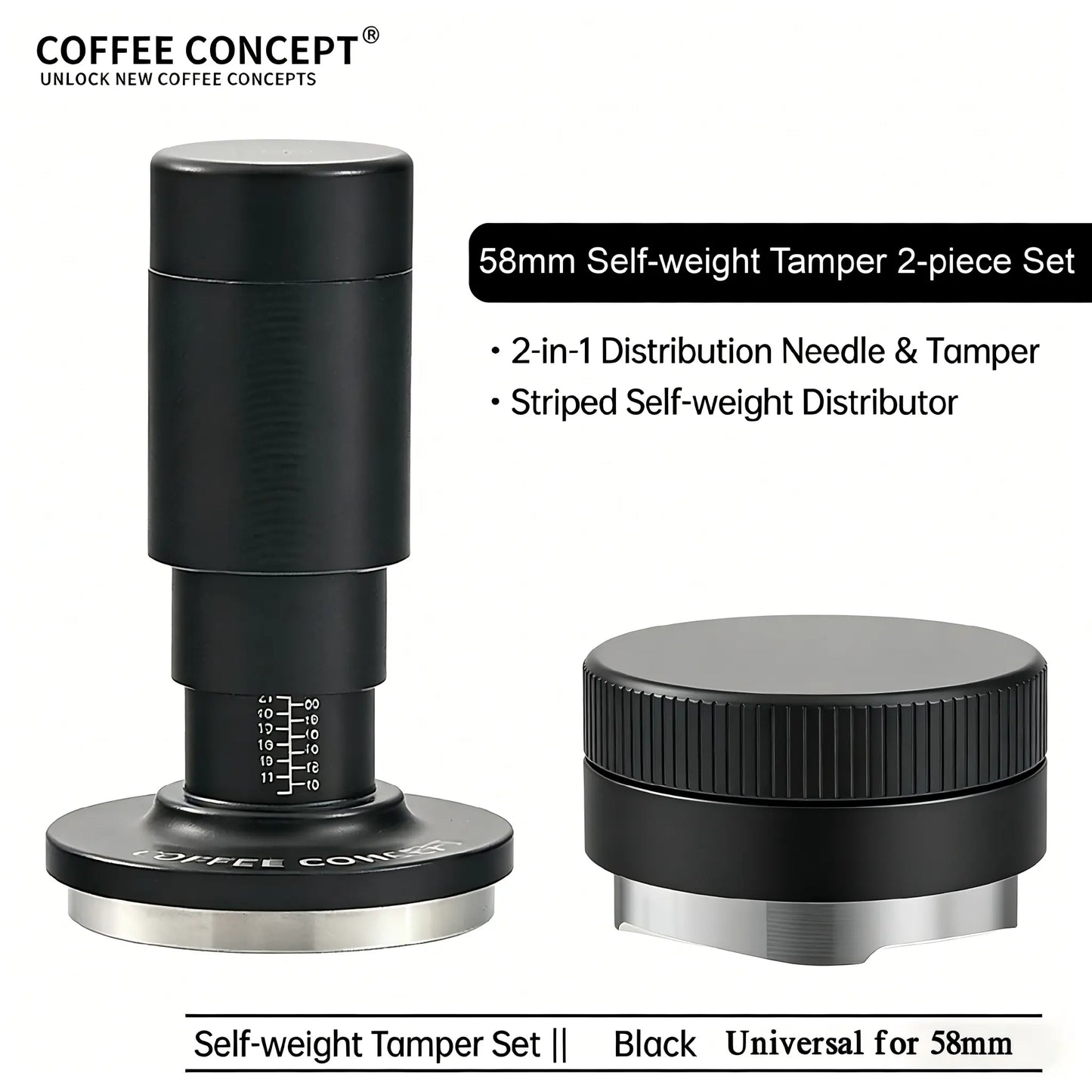 Vertical Striped Gravity Espresso Distributor - Stainless Steel Self-Leveling Tool 51/53/58mm From $16 COFFEECONCEPT