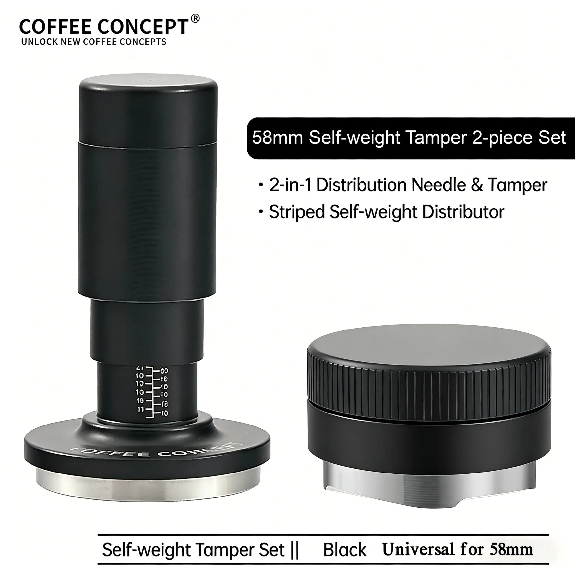 Vertical Striped Gravity Espresso Distributor - Stainless Steel Self-Leveling Tool 51/53/58mm From $16 COFFEECONCEPT