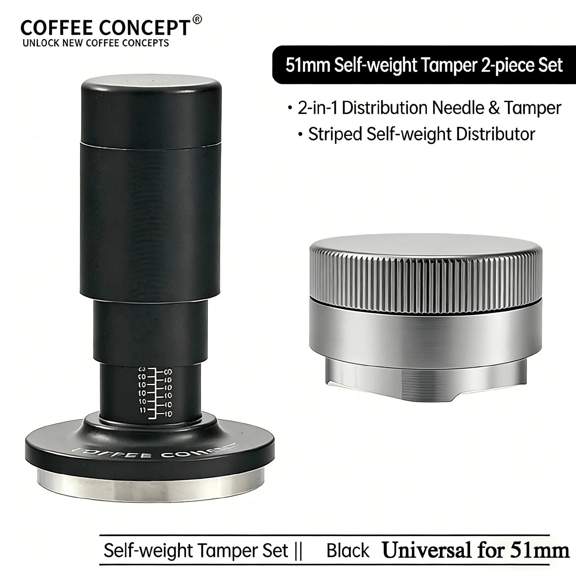 Vertical Striped Gravity Espresso Distributor - Stainless Steel Self-Leveling Tool 51/53/58mm From $16 COFFEECONCEPT