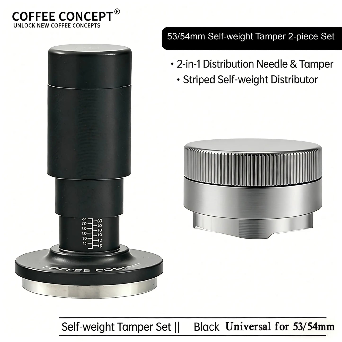 Vertical Striped Gravity Espresso Distributor - Stainless Steel Self-Leveling Tool 51/53/58mm From $16 COFFEECONCEPT