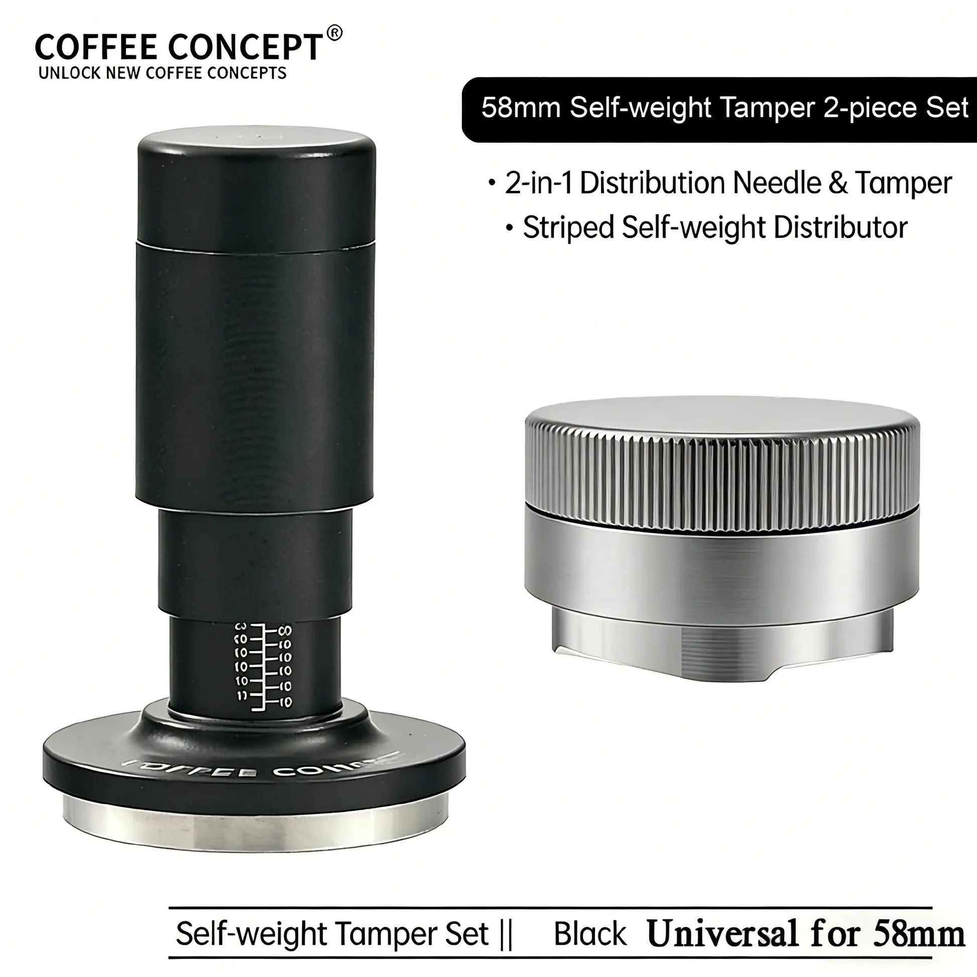 Vertical Striped Gravity Espresso Distributor - Stainless Steel Self-Leveling Tool 51/53/58mm From $16 COFFEECONCEPT