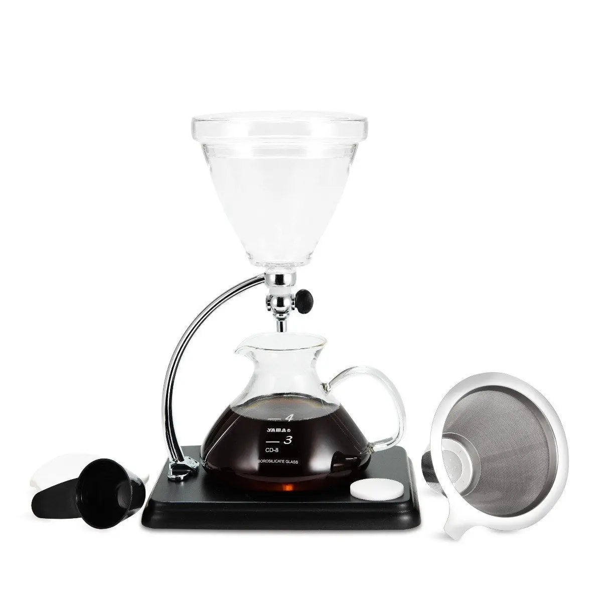Yama Glass Silverton Brewer w/ Black Base & Silver Accents Espresso Parts