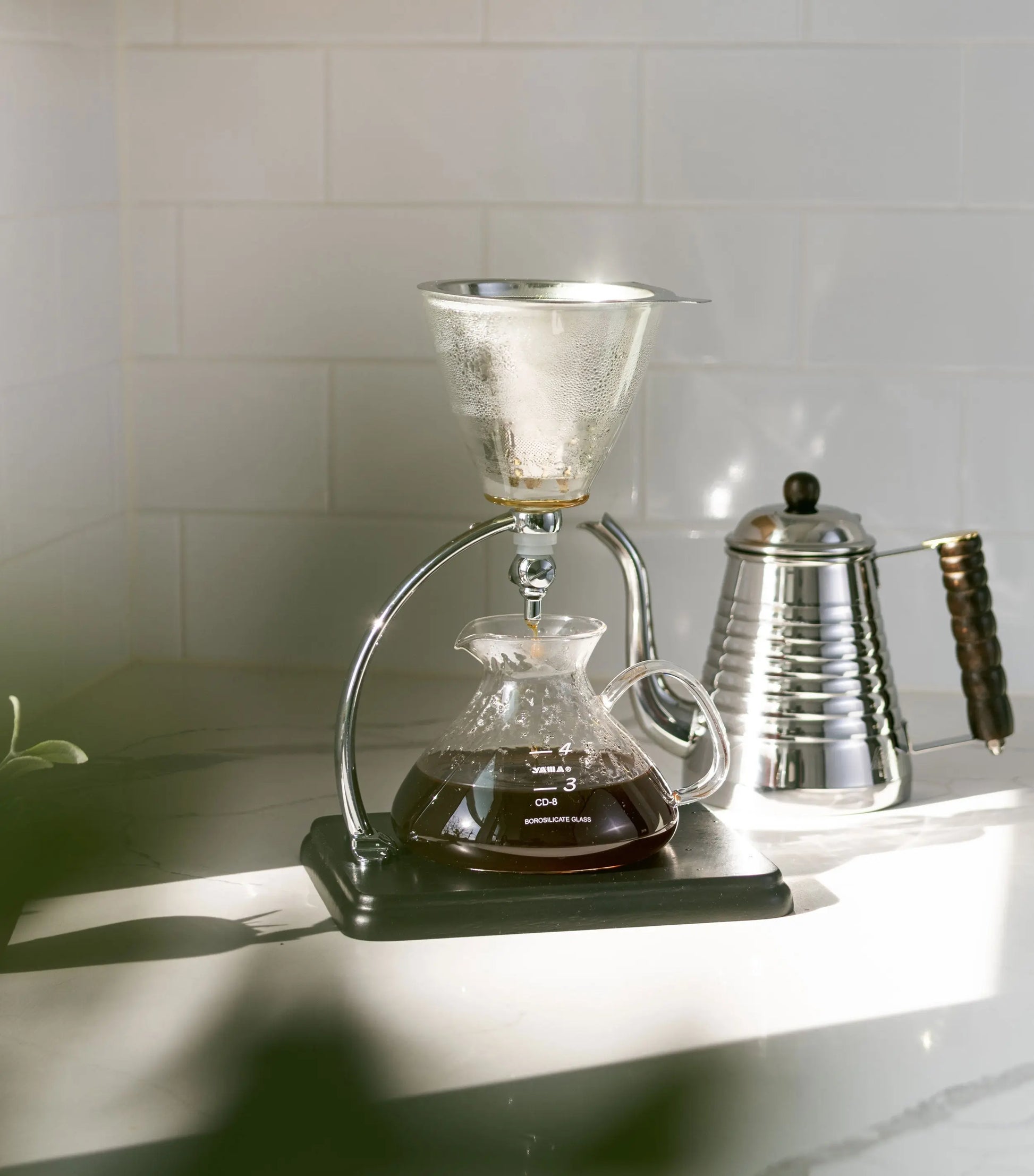 Yama Glass Silverton Brewer w/ Black Base & Silver Accents Espresso Parts